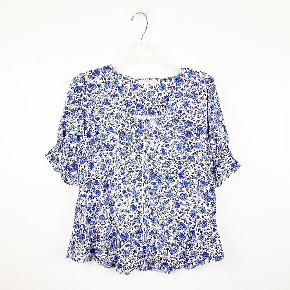🦋 LUCKY BRAND Flutter Blue Floral Cute Top Size Small